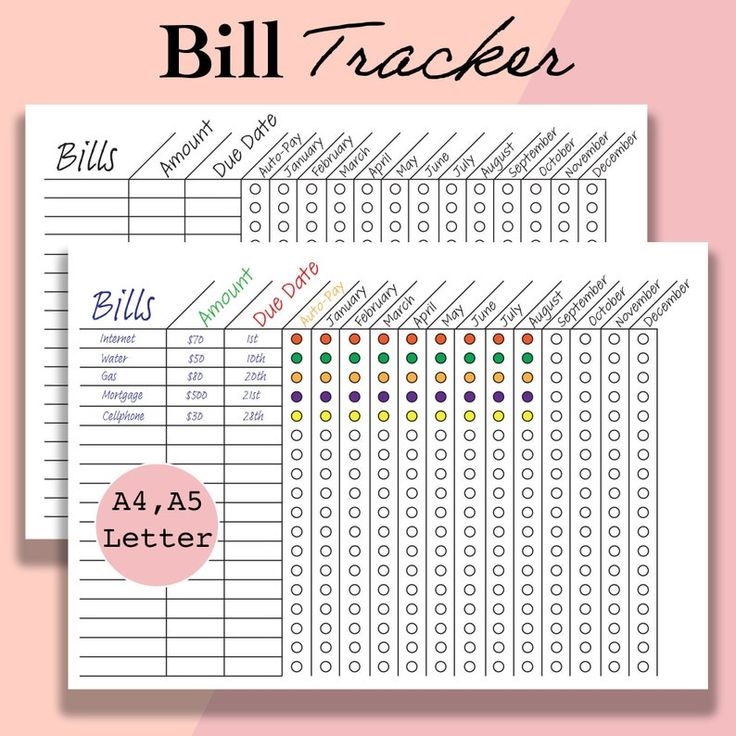 Bill Tracker Printable Monthly yearly Bill Organizer A4 A5 Letter 