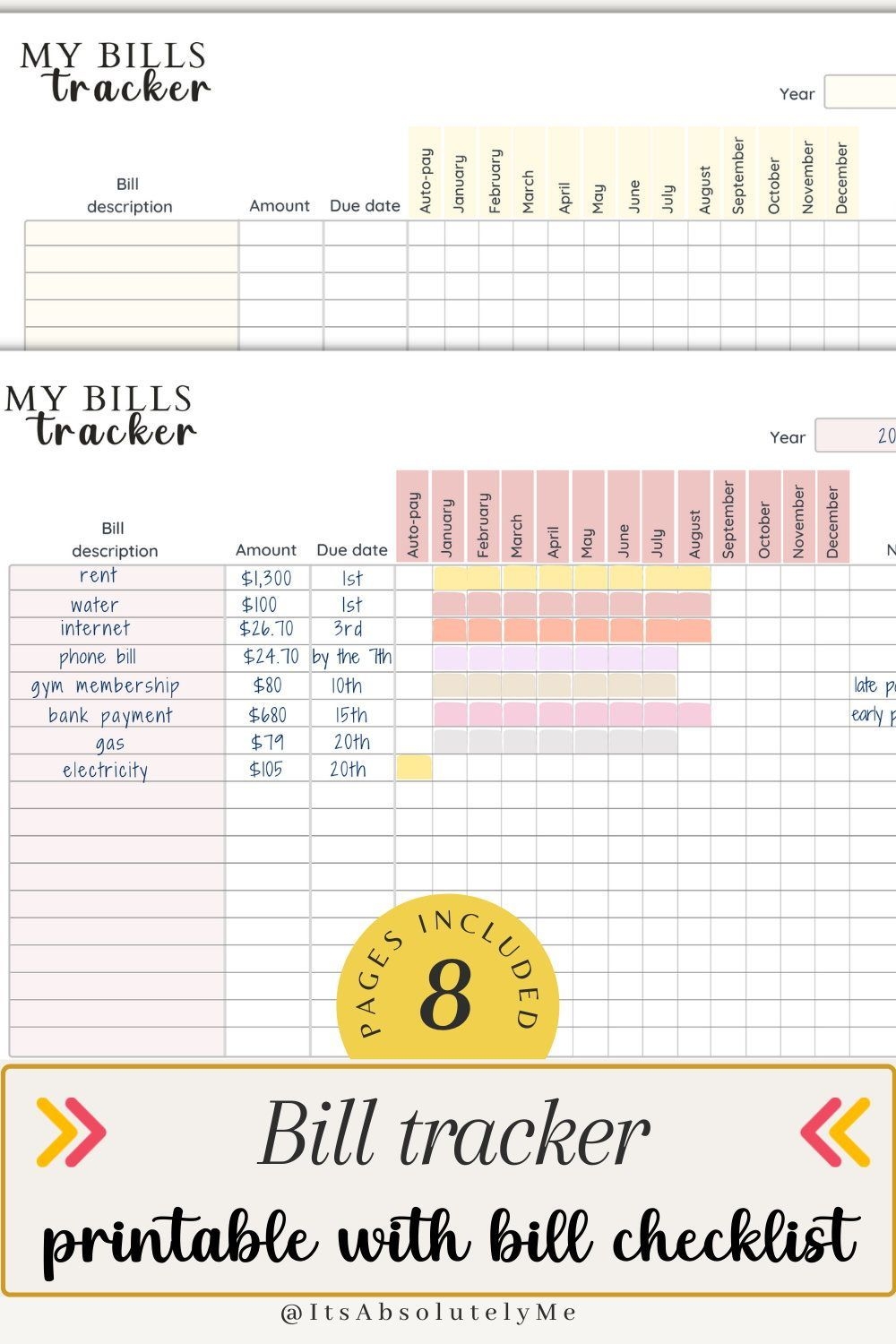 BILL TRACKER WITH BILL CHECKLIST PRINTABLE PLANNER This Monthly