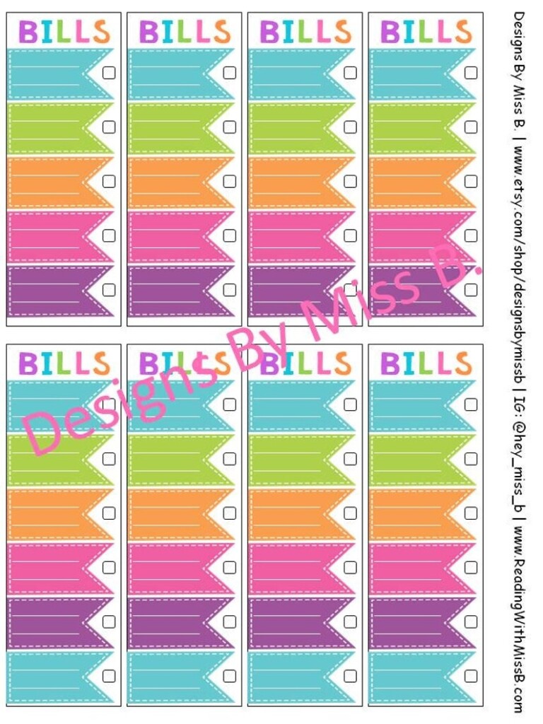 Bills Tracker Printable Planner Stickers Etsy