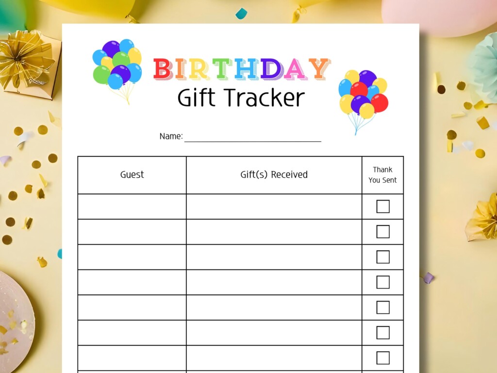Birthday Gift Tracker Printable Gift Tracker Birthday Party Present 