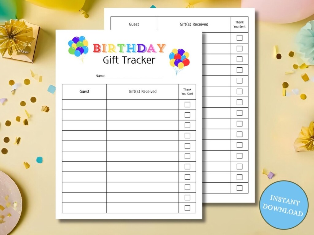 Birthday Gift Tracker Printable Gift Tracker Birthday Party Present 