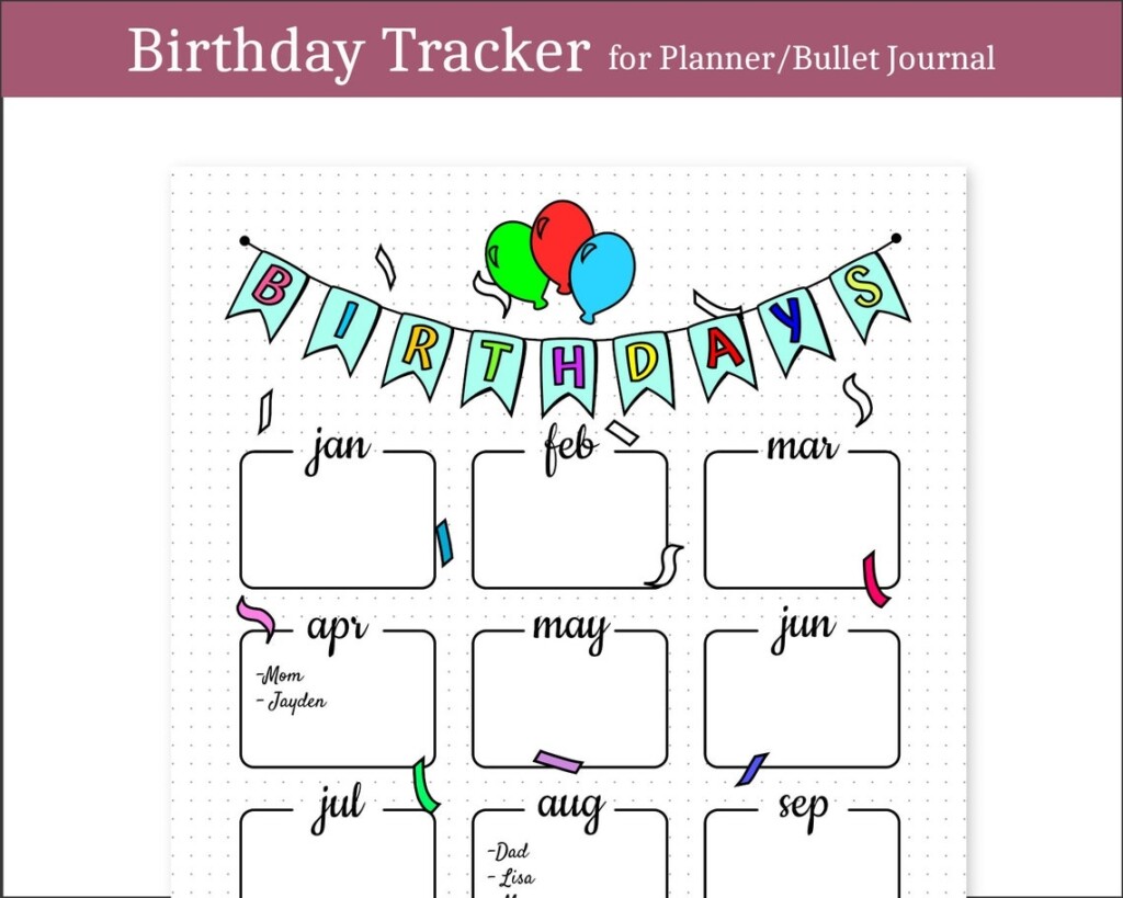 Birthday Tracker Bullet Journal Printable Printable Birthday Etsy