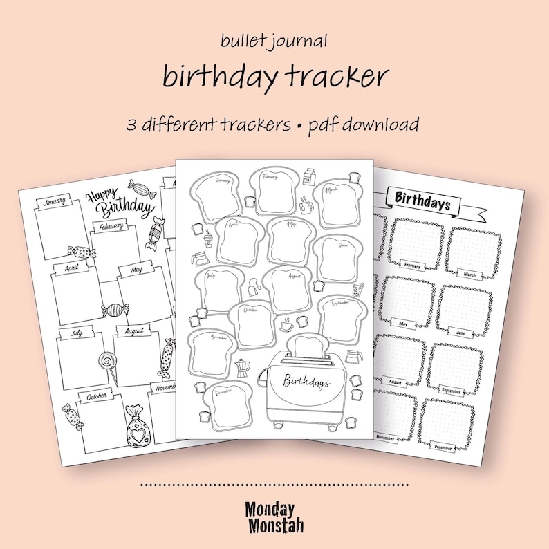 Birthday Tracker Printable Bullet Journal Printable A4 A5
