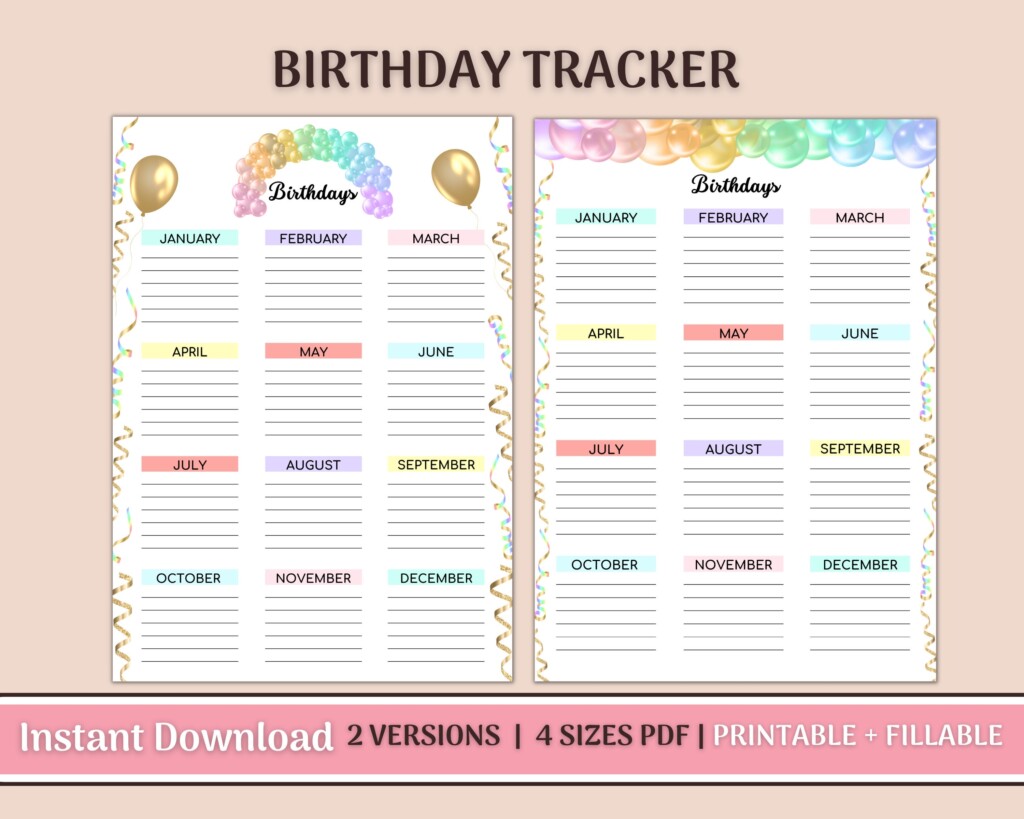 Birthday Tracker Printable Printable Free Templates