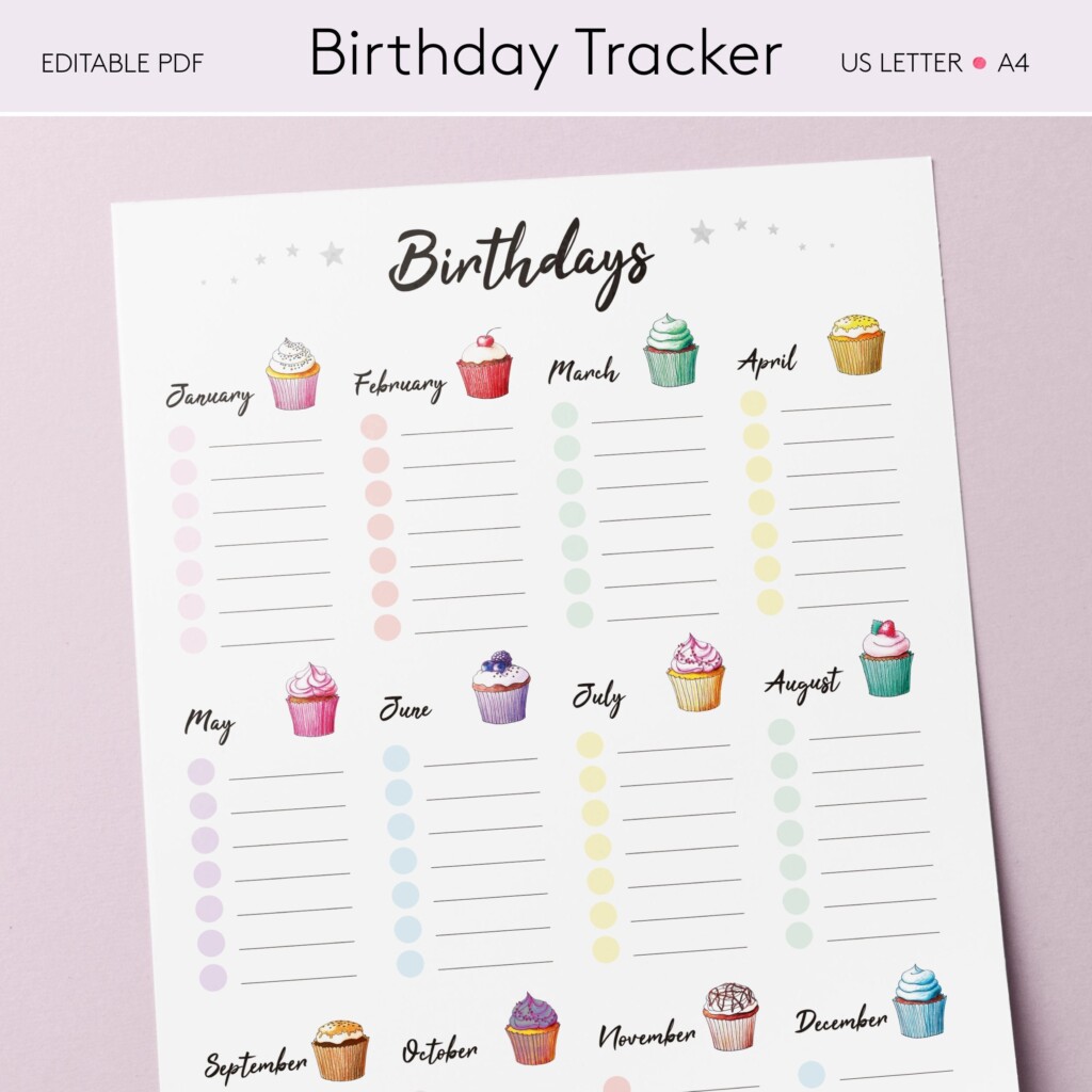 Birthday Tracker Printable Template Birthday Planner Etsy UK