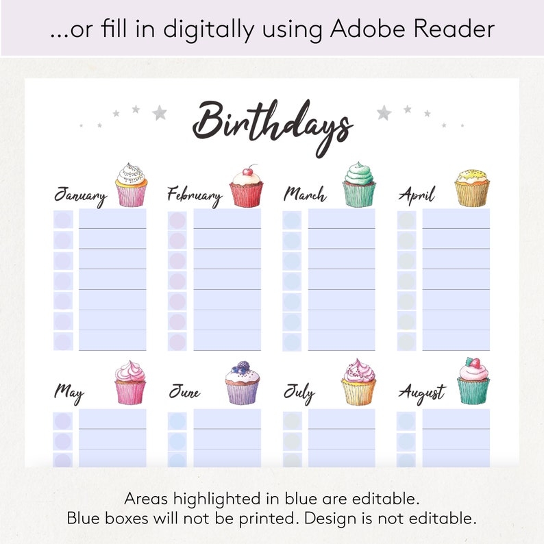 Birthday Tracker Printable Template Birthday Planner Etsy