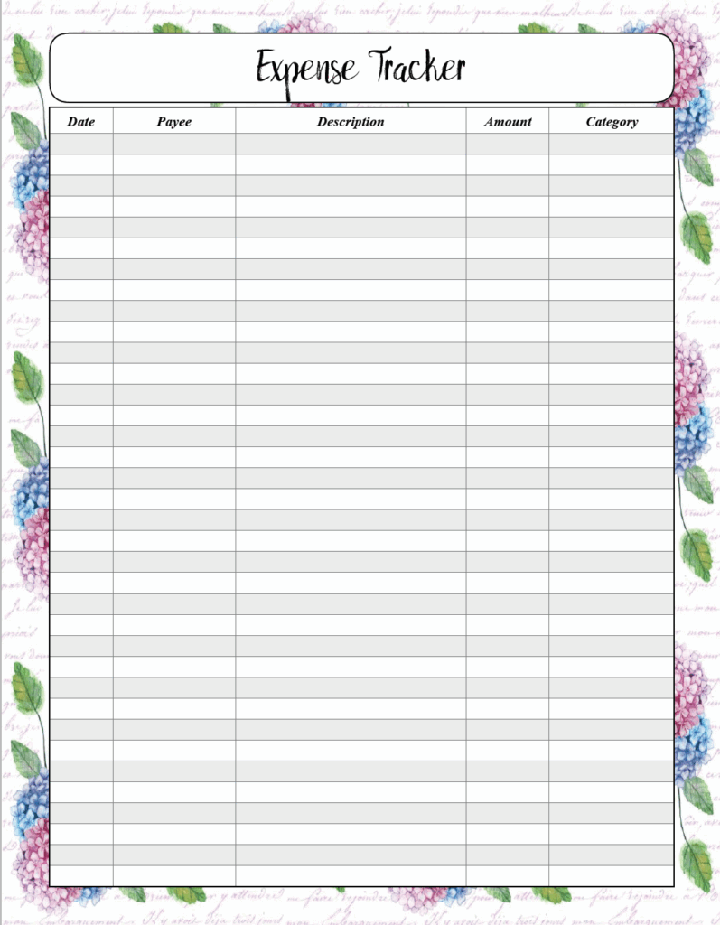 Blank Expense Tracker Printable