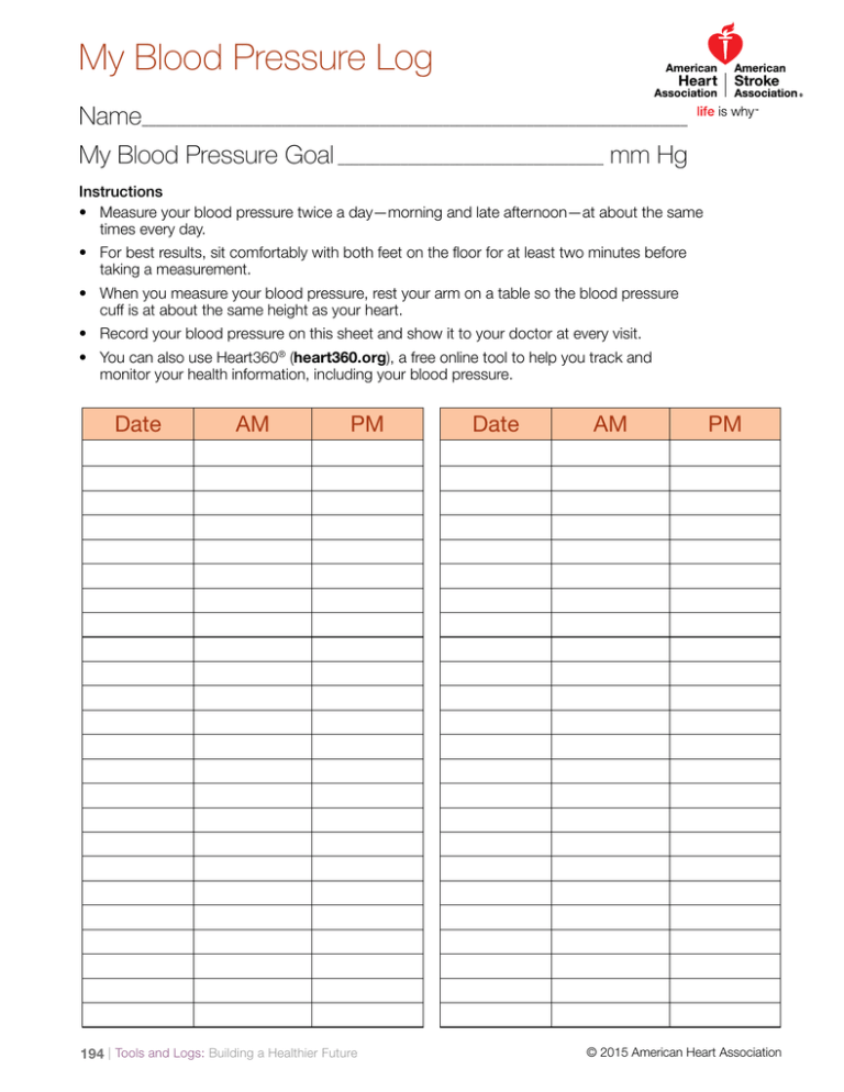 Blood Pressure Log Track Monitor Your Health