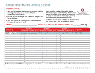 Blood Pressure Tracker American Heart Association Download Printable 