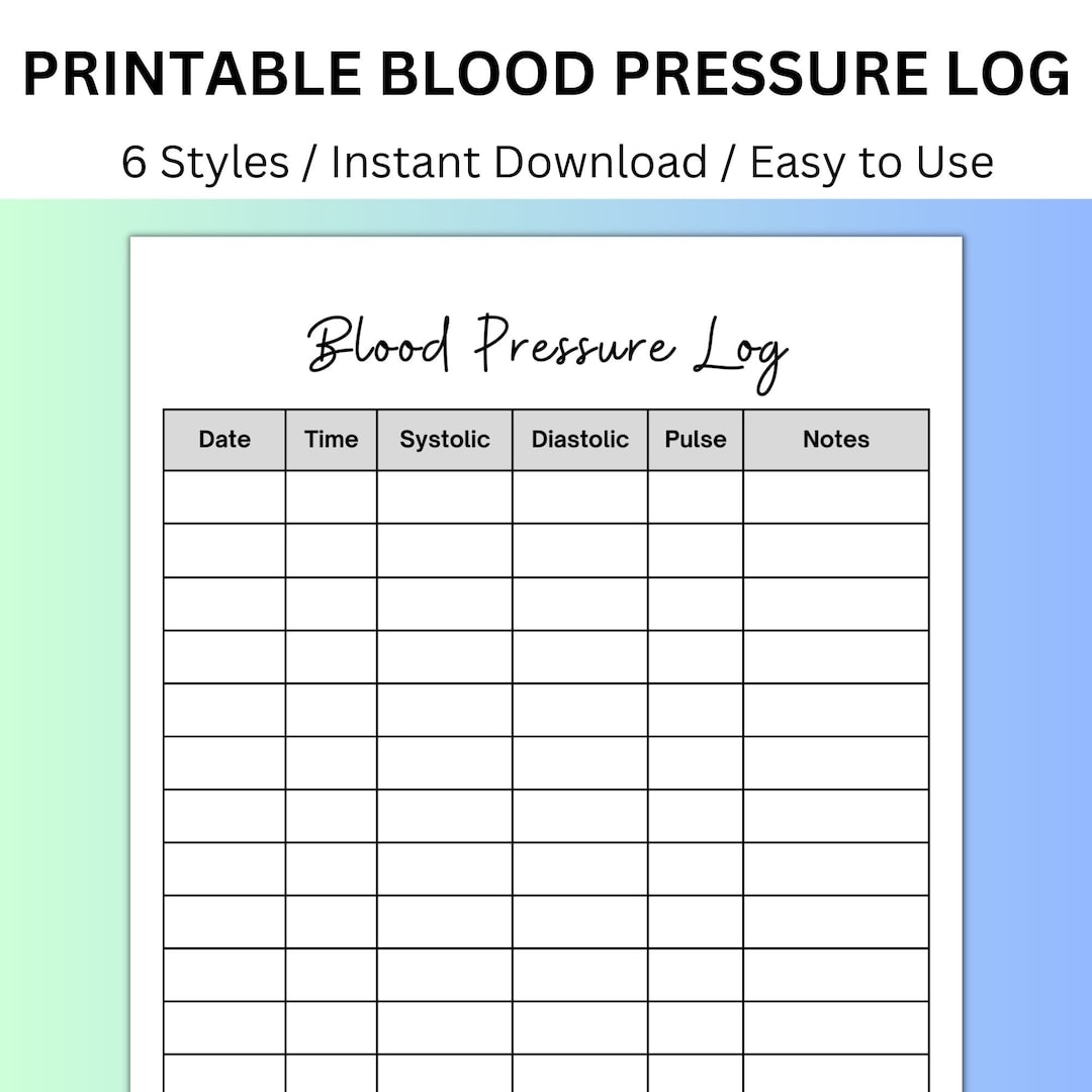 Blood Pressure Tracker Printable Blood Pressure Log Health Tracking