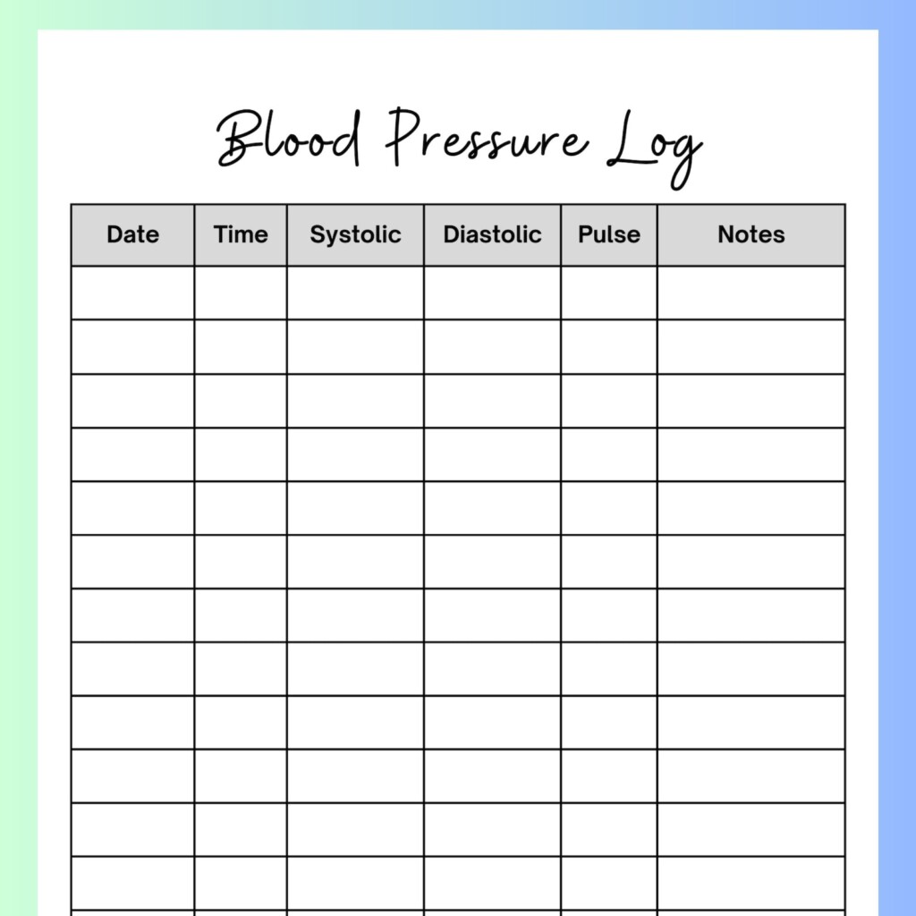 Blood Pressure Tracker Printable Blood Pressure Log Health Tracking 