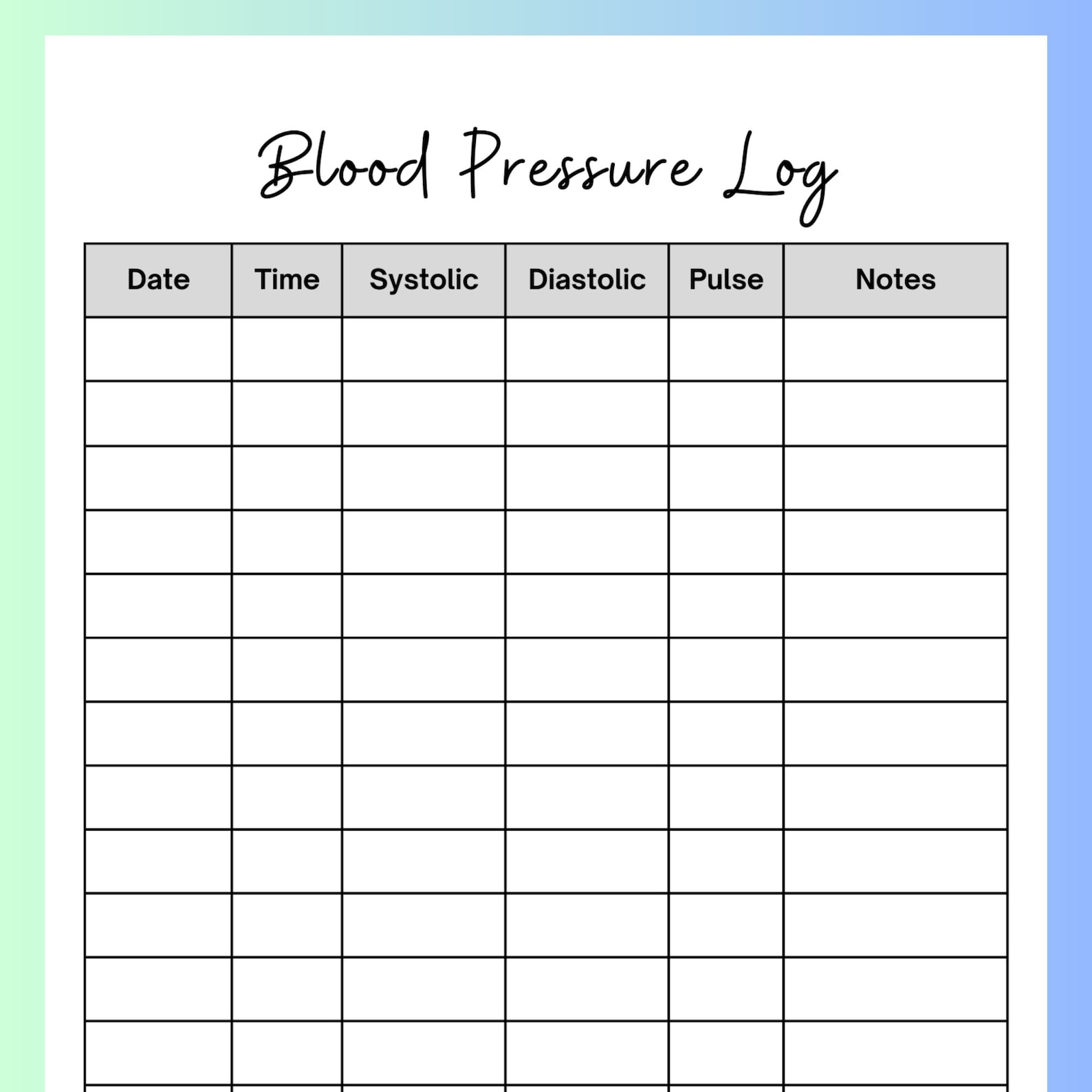 Blood Pressure Tracker Printable Blood Pressure Log Health Tracking