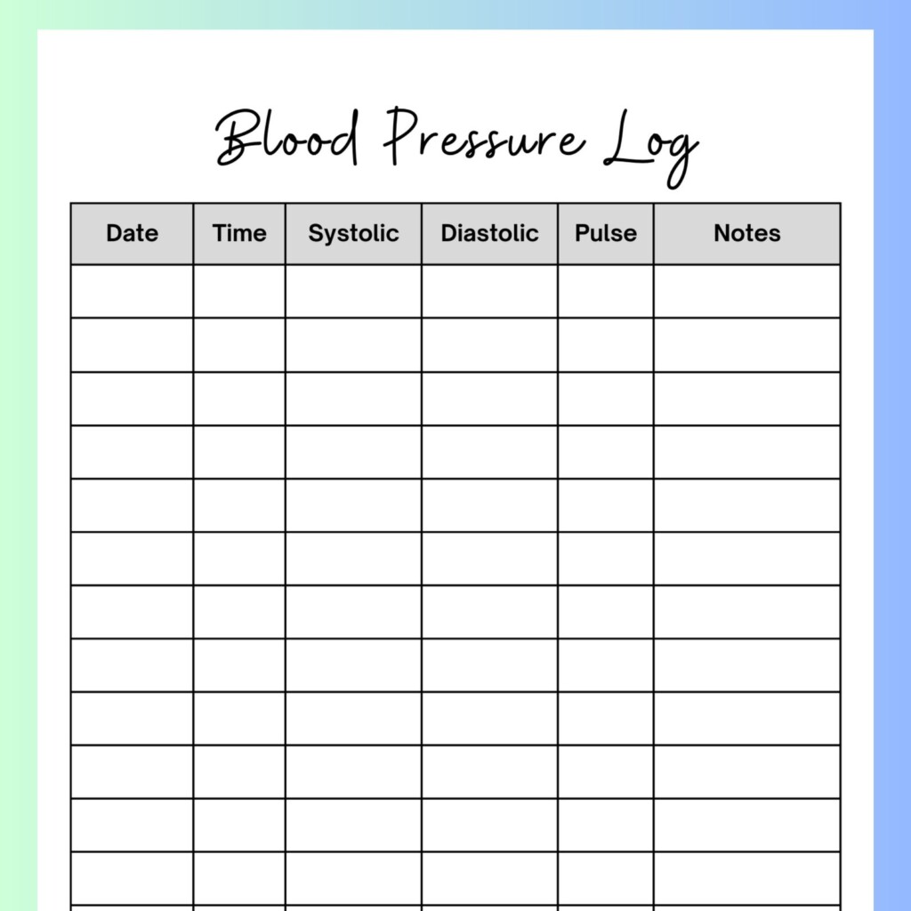 Blood Pressure Tracker Printable Blood Pressure Log Health Tracking 