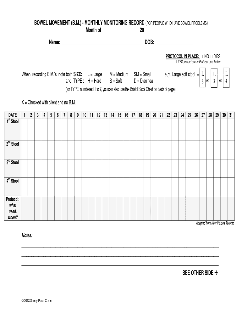 Bm Tracking Sheet Free Printable Bowel Movement Record Chart
