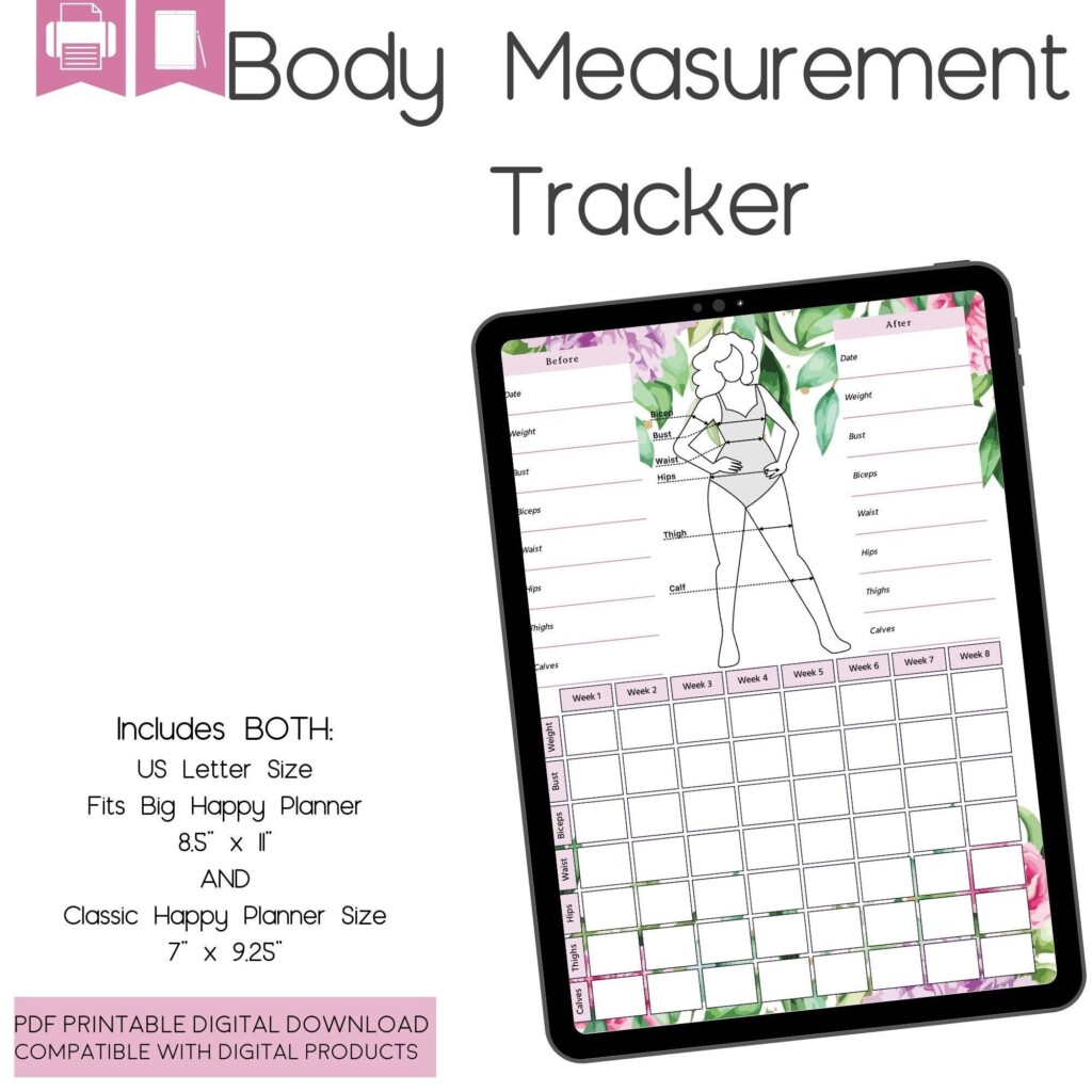 Body Measurement Tracker Body Progress Tracker Printable Weight 