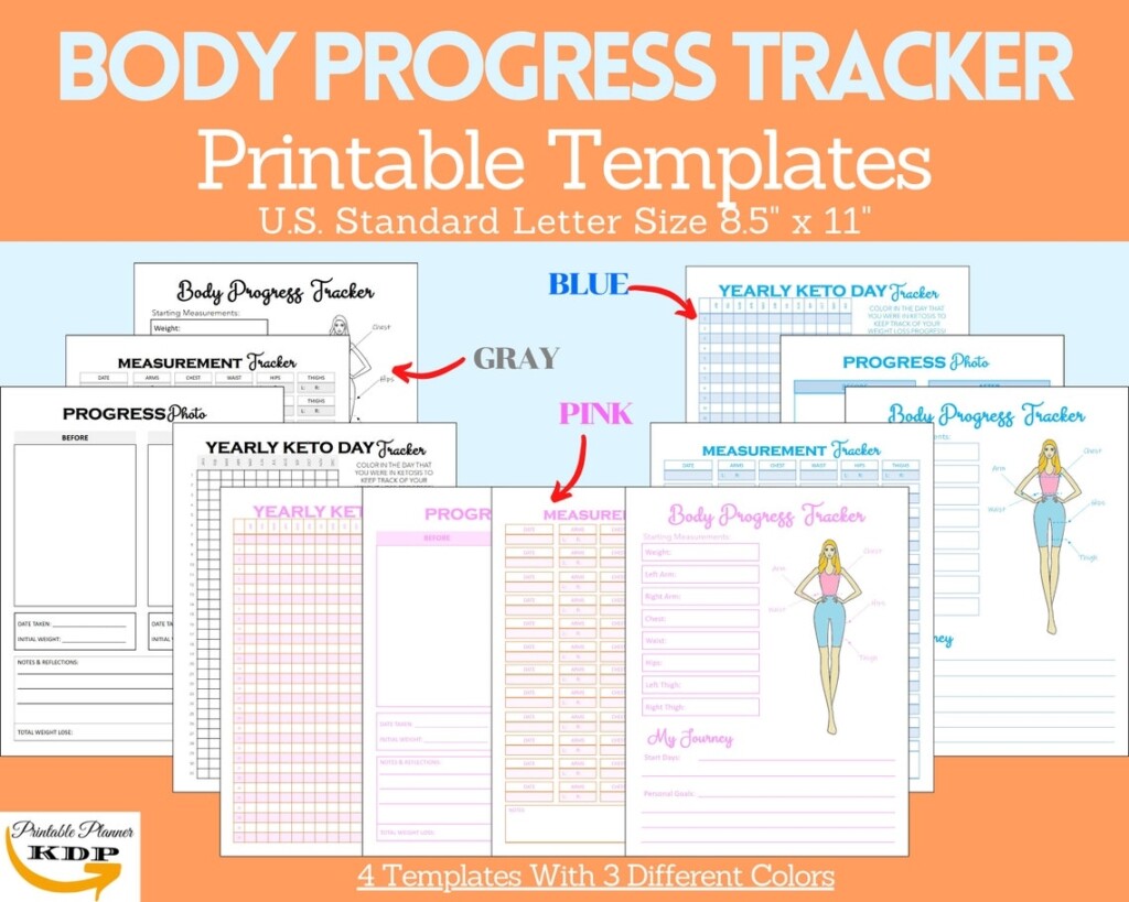 Body Progress Tracker Printable Template Body Measurement Chart 
