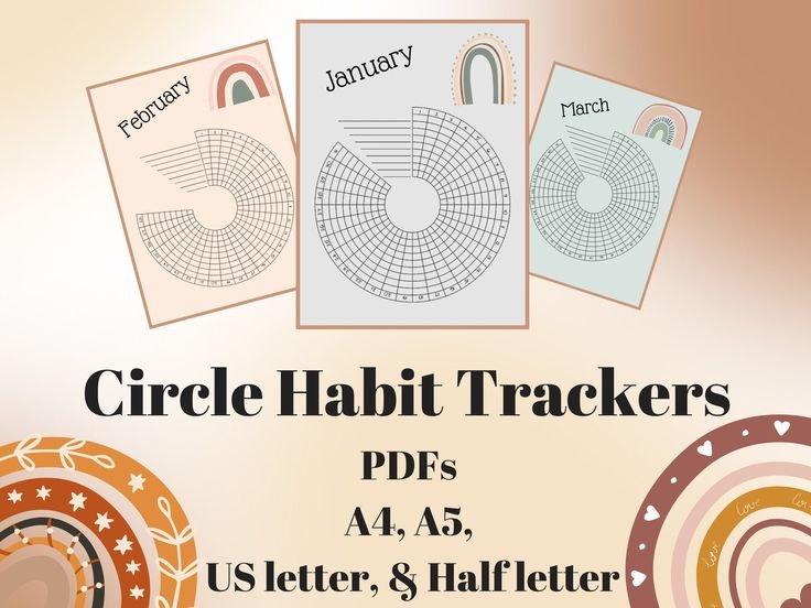 Boho Circle Habit Tracker Printable Bujo Goal Trackers 12 Month