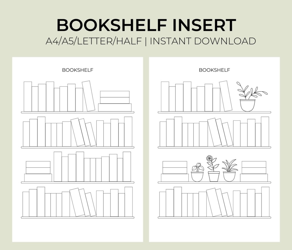 Bookshelf Printable Template Reading Tracker A5 a4 letter half PDF Etsy