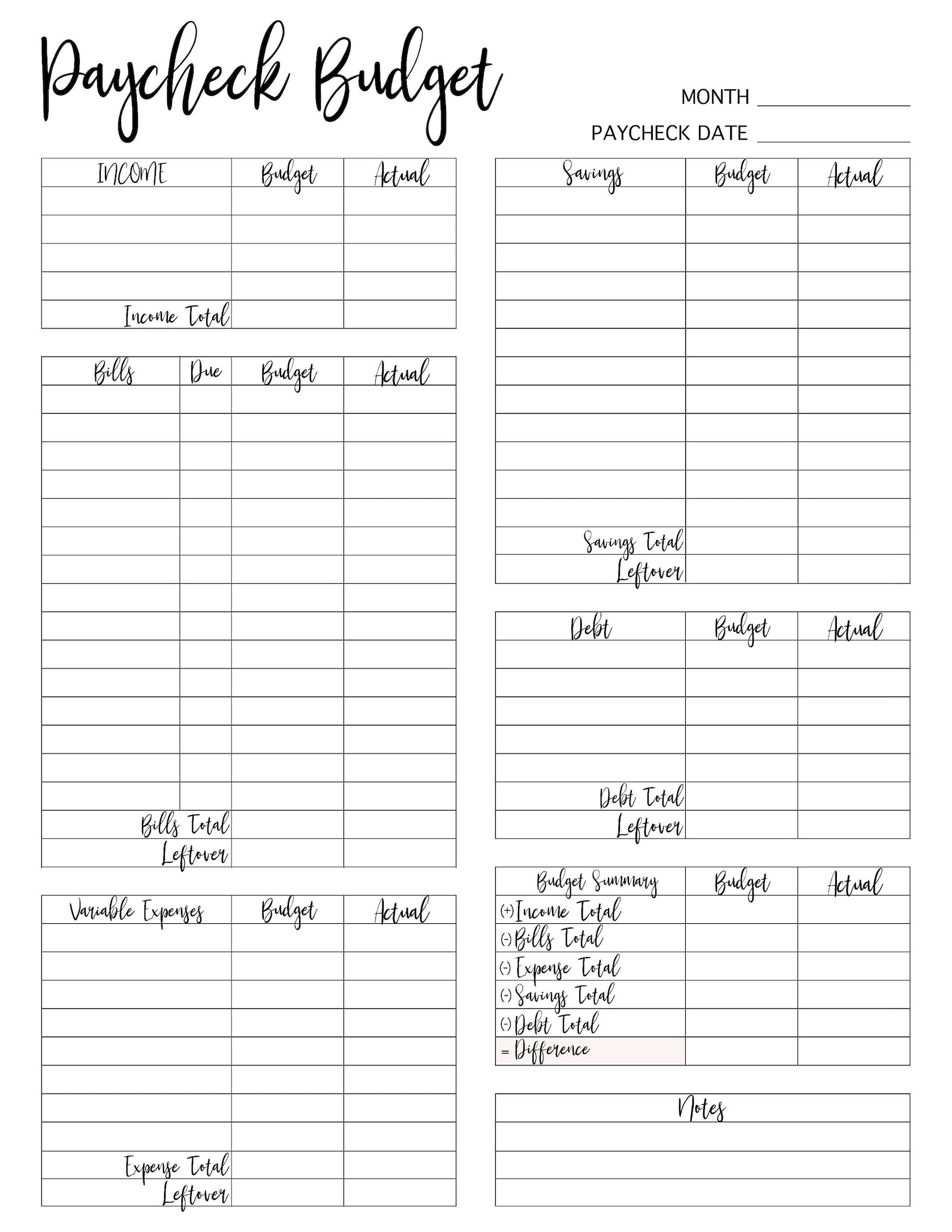 Budget Tracker Printable