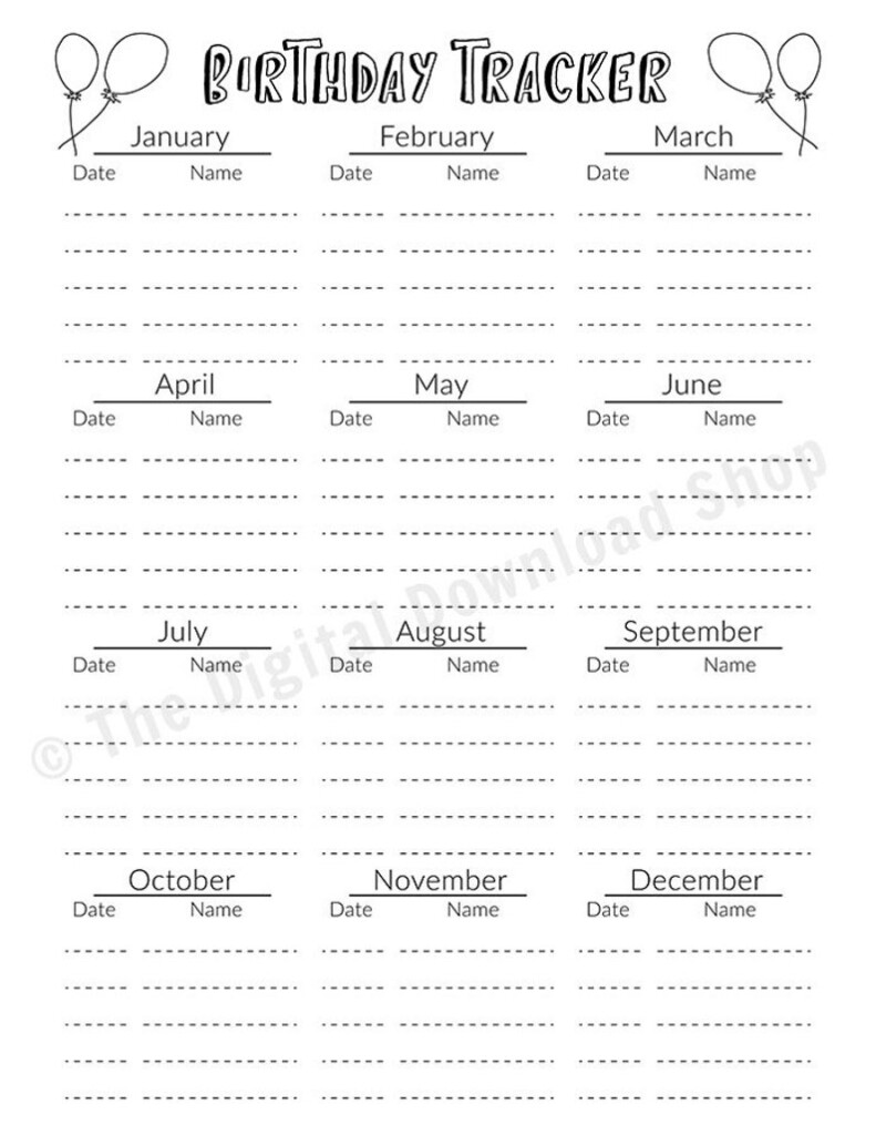 Bujo Journal Birthday Tracker Printable Bujo Birthday Log Etsy UK
