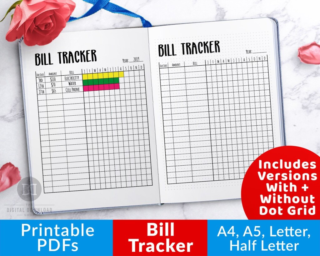 Bullet Journal Bill Tracker Printable Monthly Bill Payment Tracker 