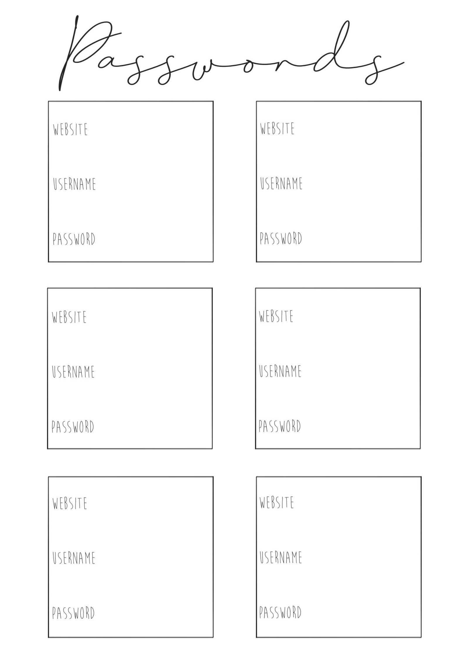 Bullet Journal Password Tracker Page Printable Digital Etsy