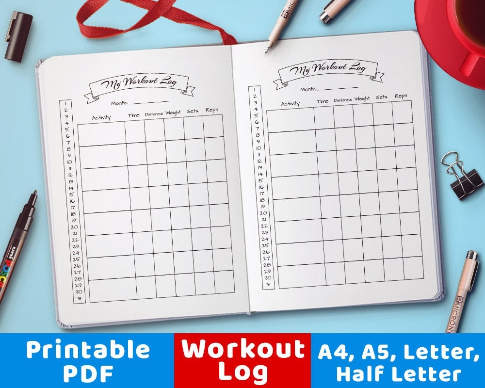 Bullet Journal Workout Log Exercise Tracker Bujo Printable Etsy