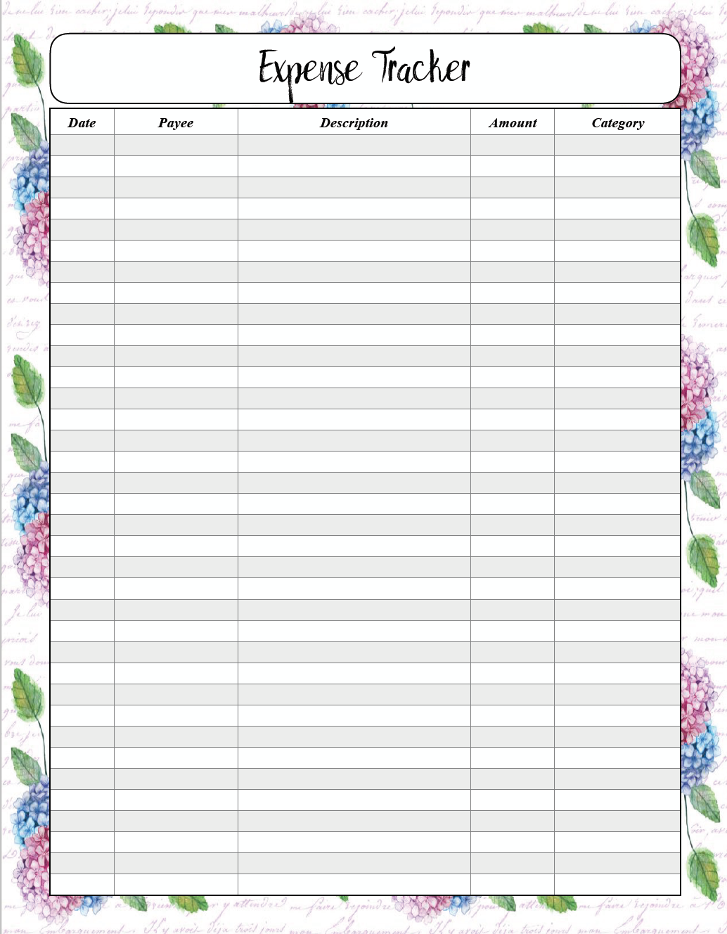 Business Expense Tracker Printable Templates Filtermens