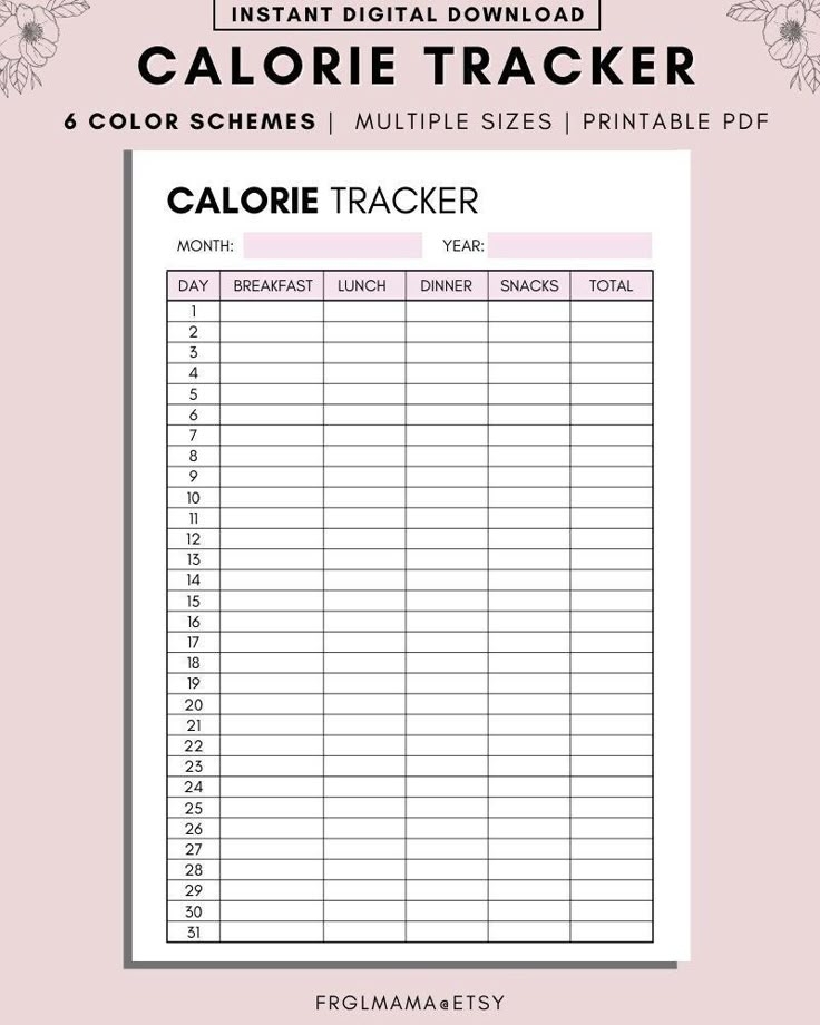 Calorie Tracker Monthly Calorie Tracker Printable Low Calorie Diet 