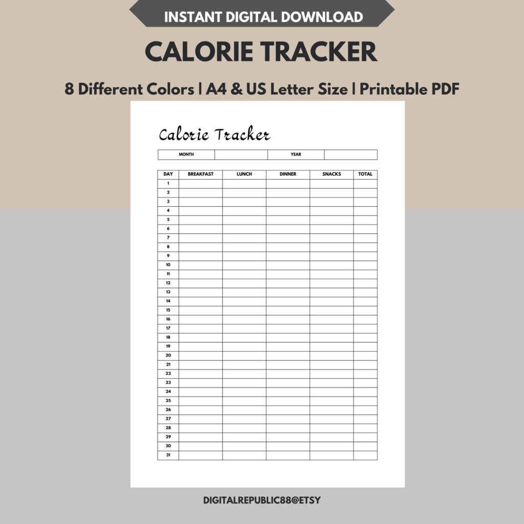 Calorie Tracker Printable Calorie Chart Calorie Calculator Calorie 