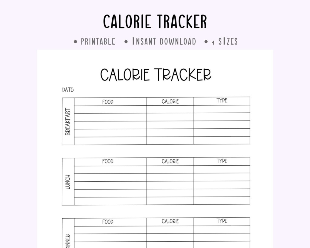 Calorie Tracker Printable daily Food Calorie Tracker calorie Counter 