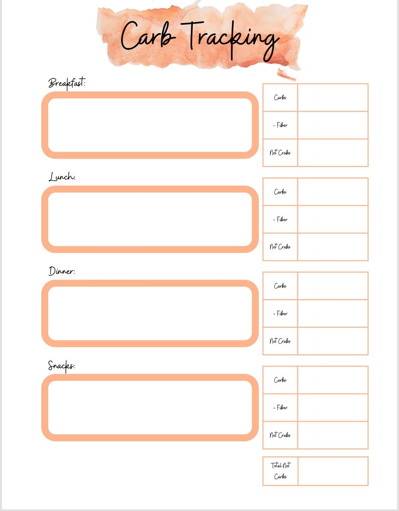 Carb Tracker Instant Download Tracker Keto Low Carb Counting 