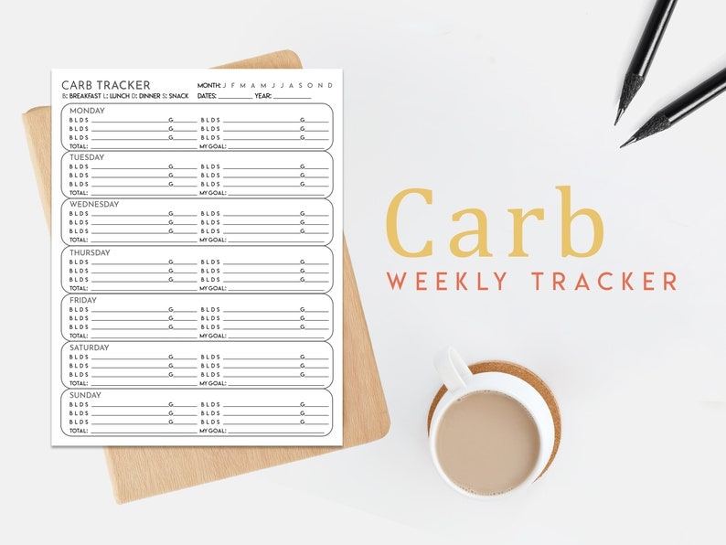 Carb Weekly Tracker Digital Download Printable Healthy Etsy