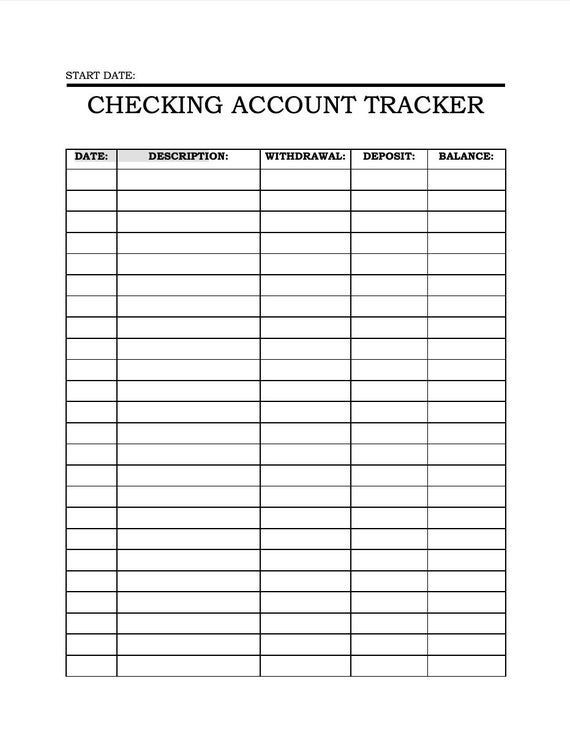 Checking Account Tracker Printable Financial Planner Kit