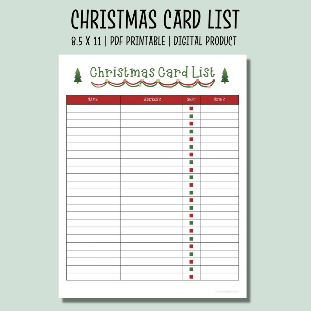 Christmas Card List Printable Checklist Holiday Card Tracker 