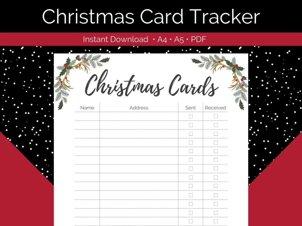 Christmas Card Tracker Printable Christmas Card Checklist Holiday Card 
