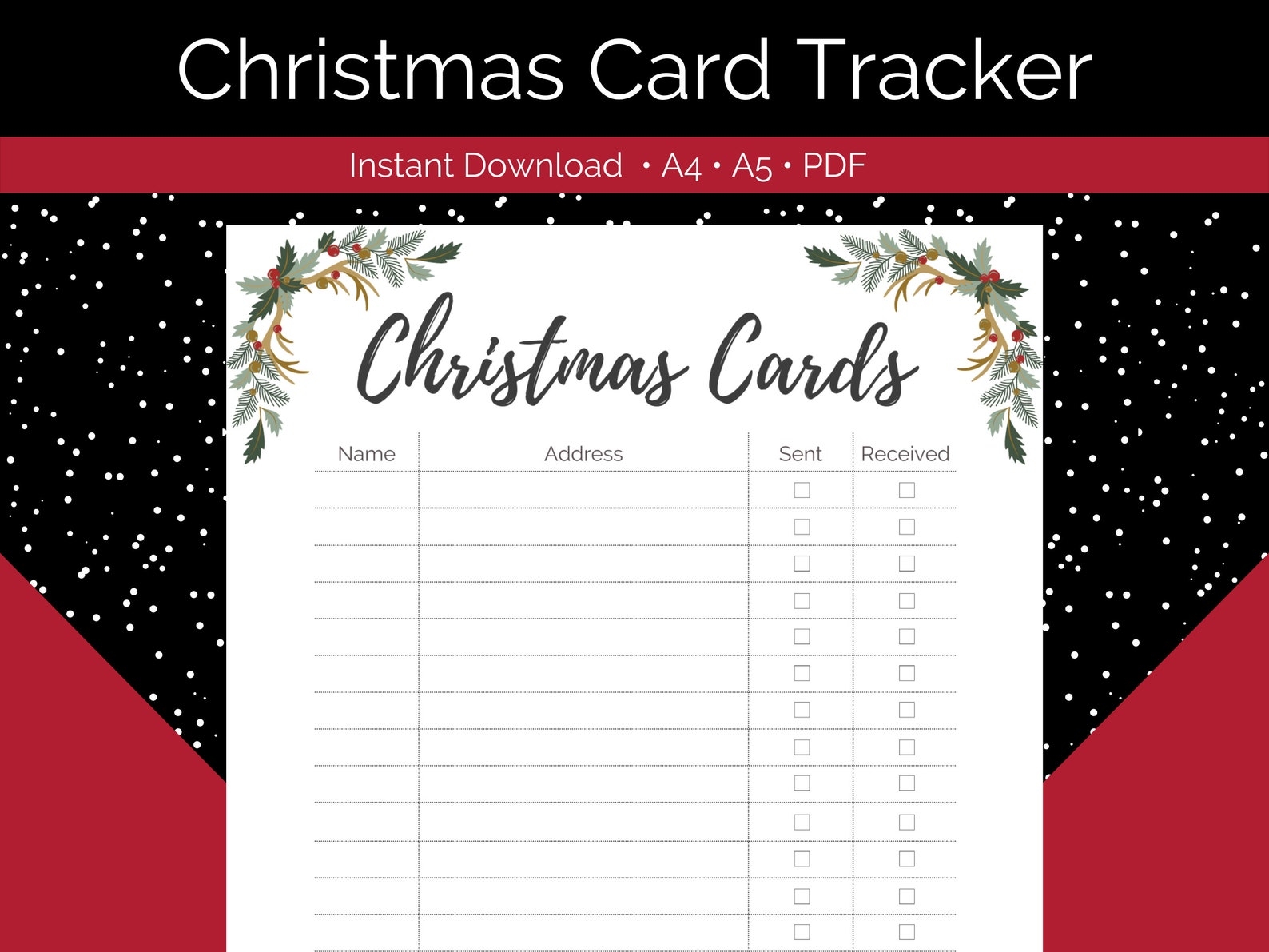 Christmas Card Tracker Printable Christmas Card Checklist Holiday Card
