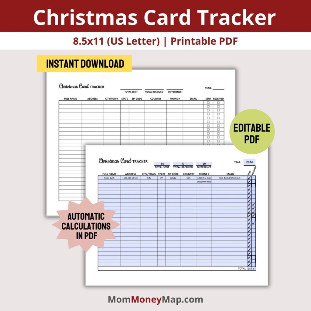 Christmas Card Tracker Printable PDF Template Holiday Card Tracker 