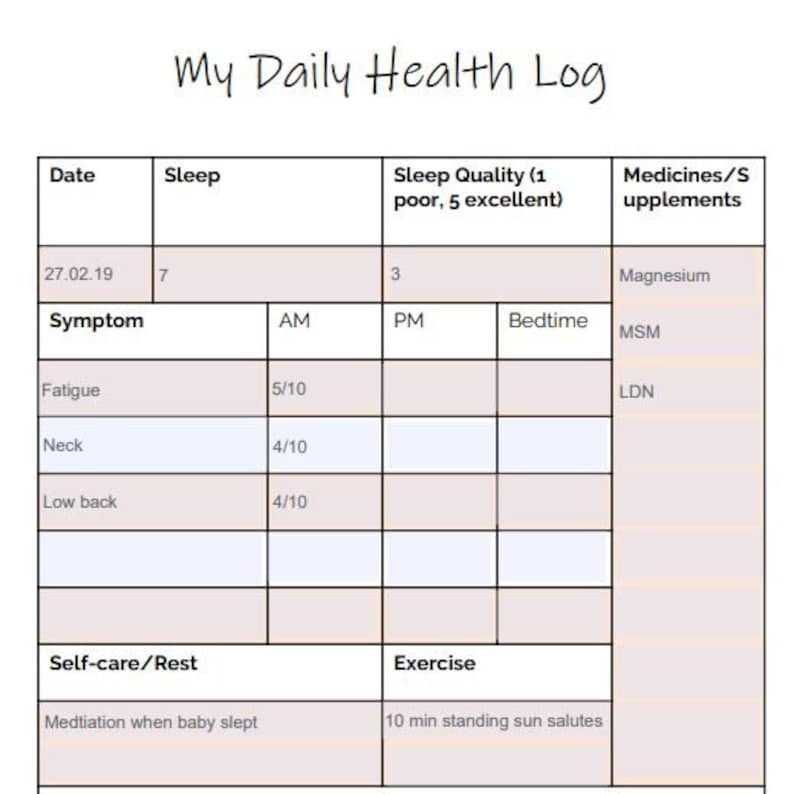 Chronic Illness Symptom Tracker Printable Printable Templates