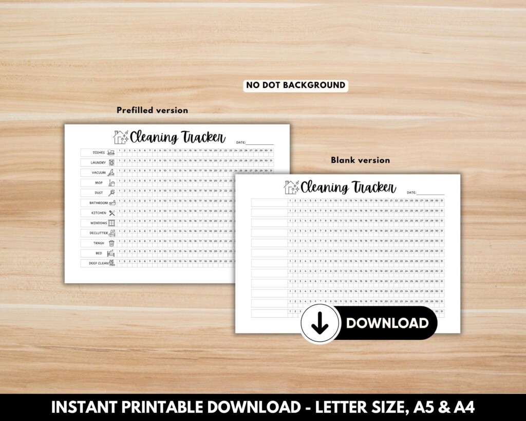 Cleaning Tracker Printable Chores List And Cleaning Log Bullet 