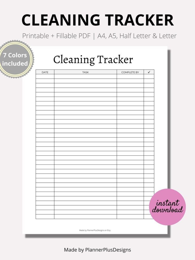 Cleaning Tracker Printable Home Cleaning Planner Cleaning Tasks Log 