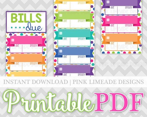 Colorful Monthly Bills Due Labels Bill Tracker Budget Printable 