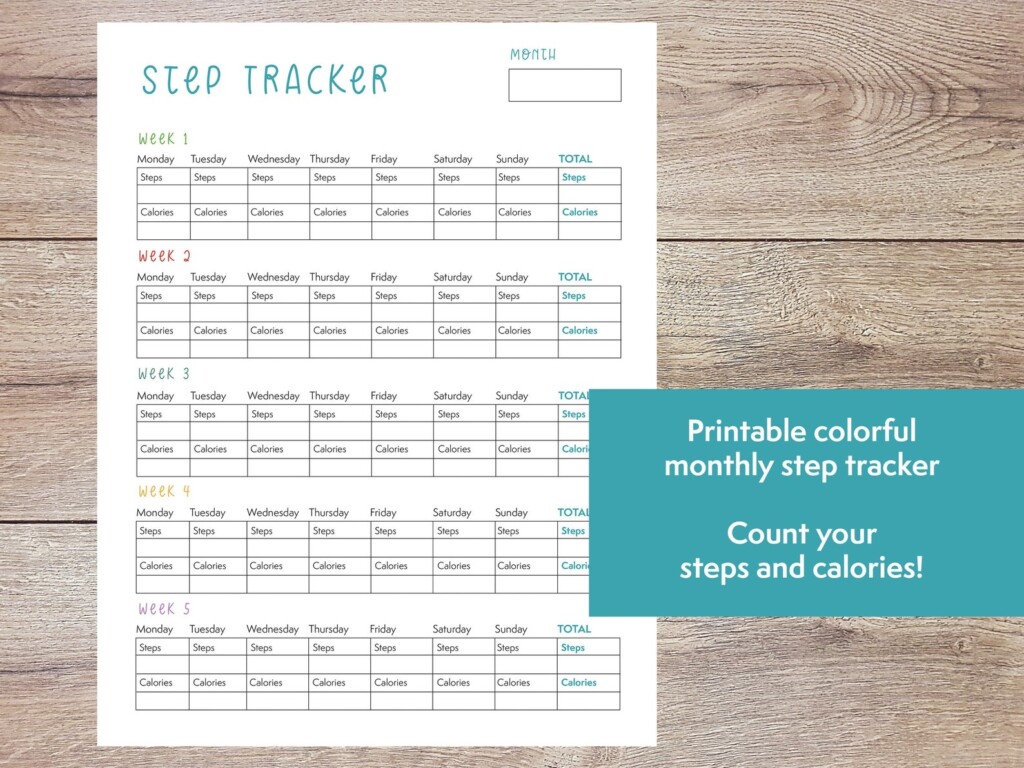 Colorful Step Tracker Printable Steps Log Monthly Activity For Walking 