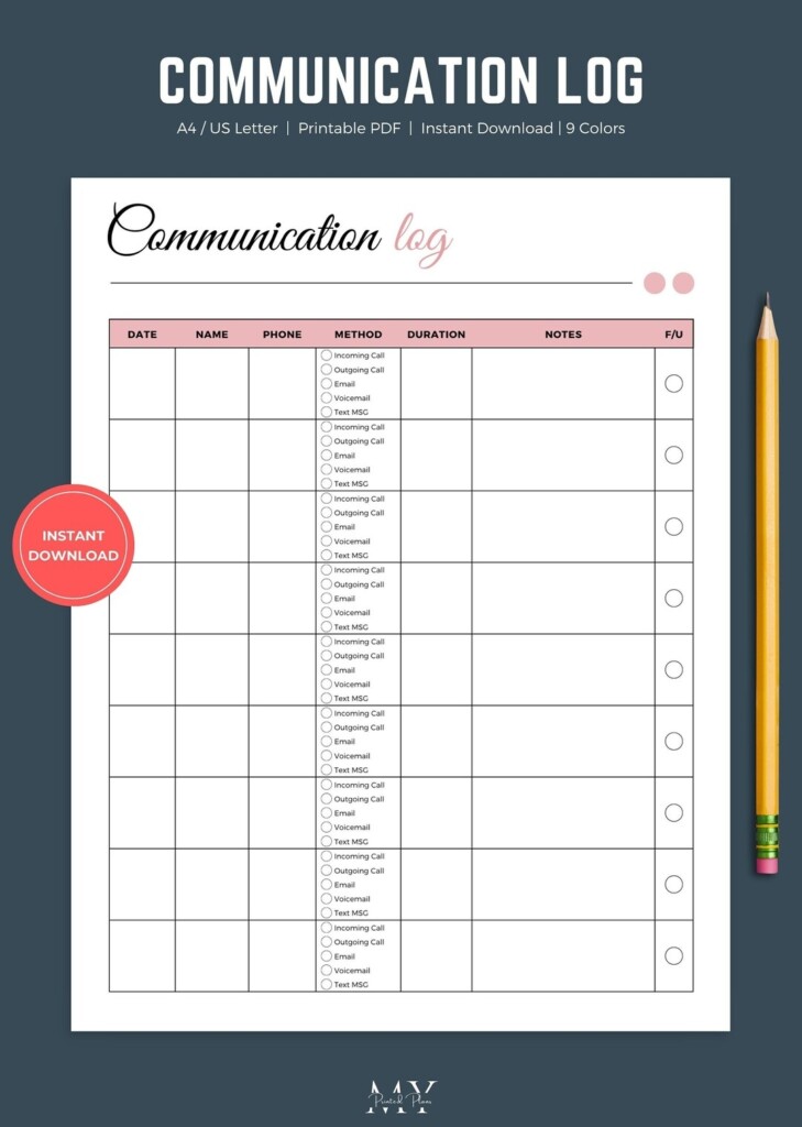 Communication Log Printable Phone Call Tracker Parent Communication 