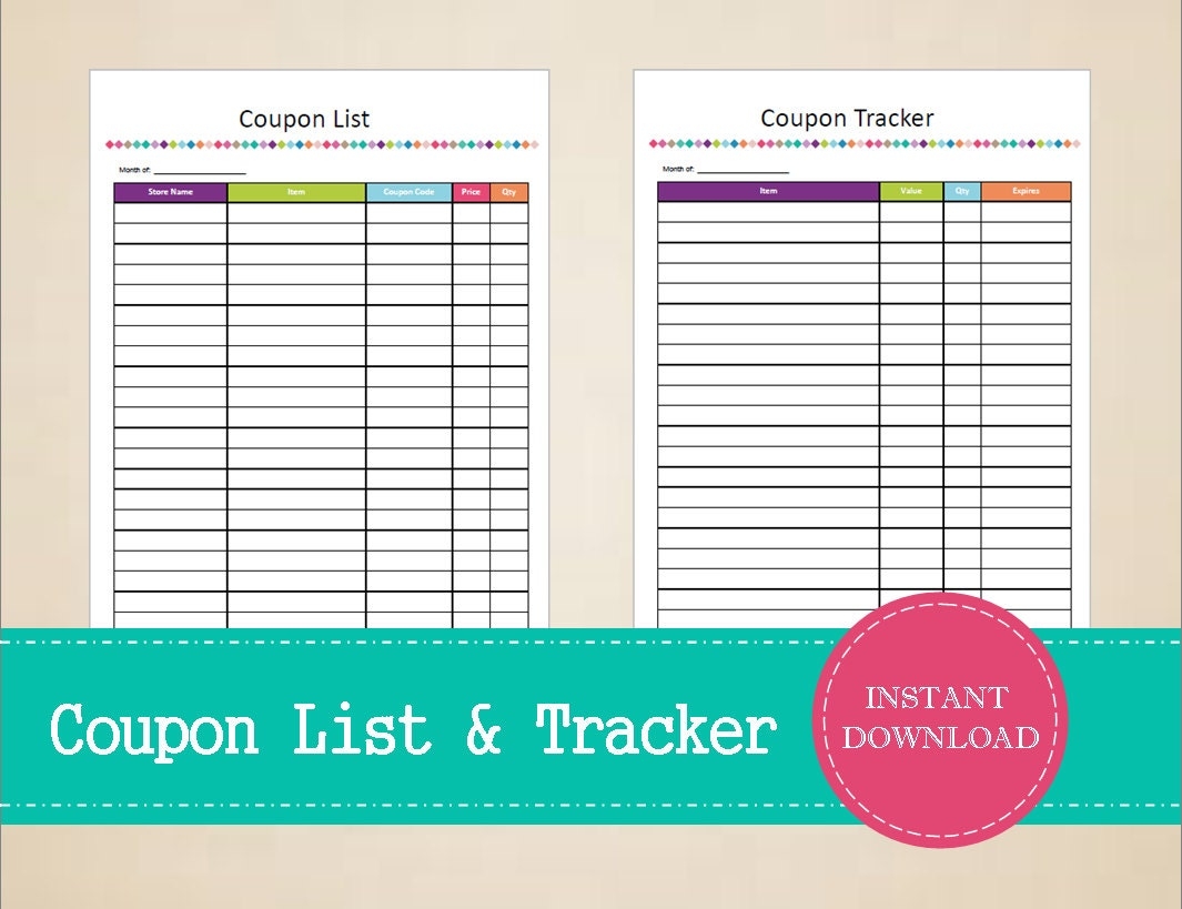 Coupon List Coupon Tracker Printable And Editable