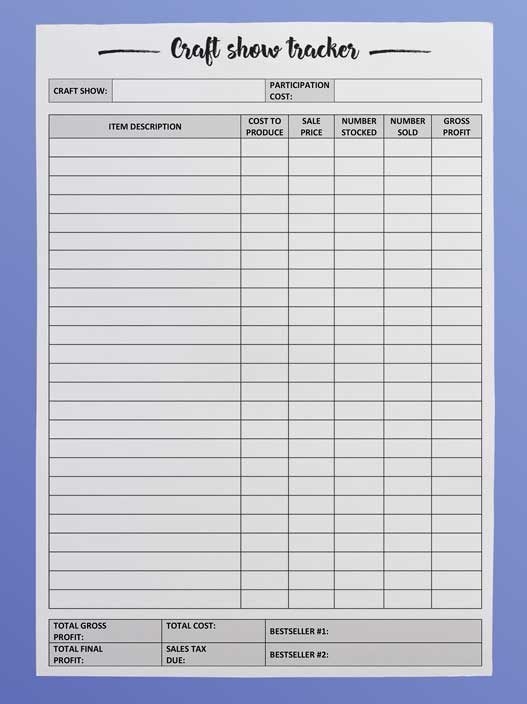 Craft Fair Inventory Tracker Free Printable DIY Beauty Base