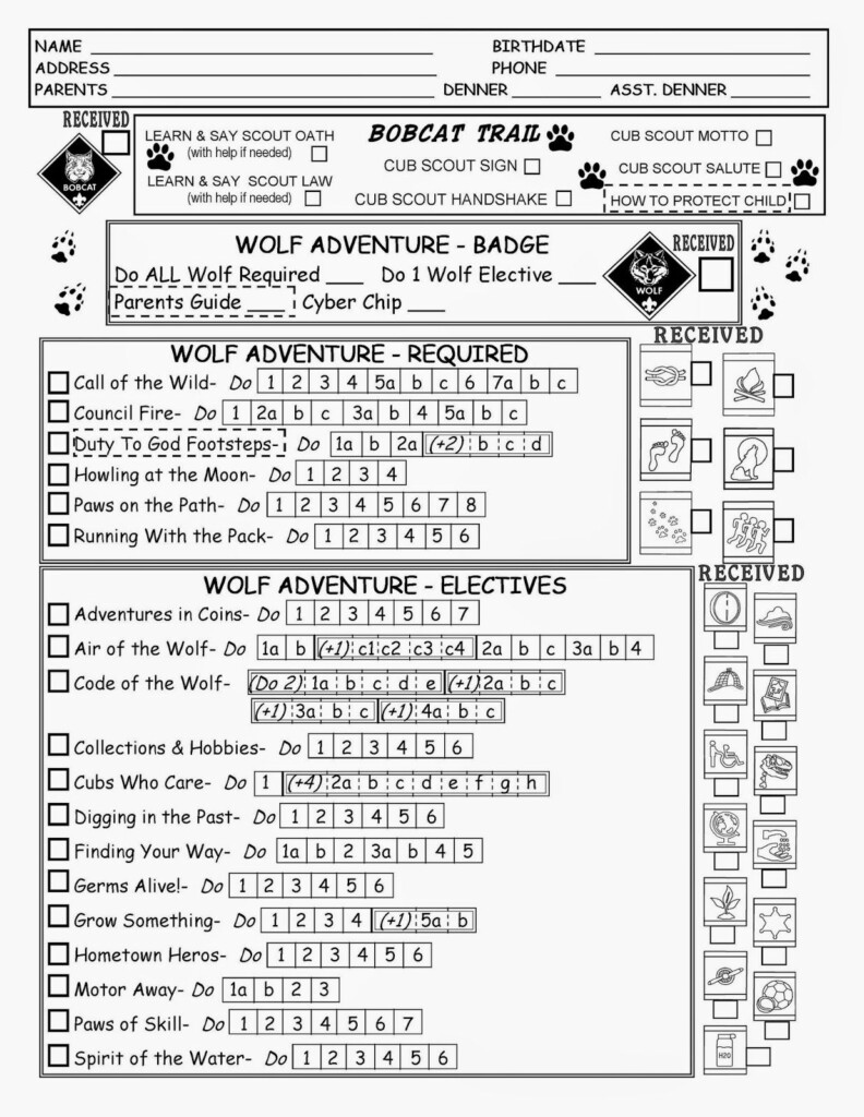 Cub Scout Wolf Printable Tracking Work Sheet 1 Artofit