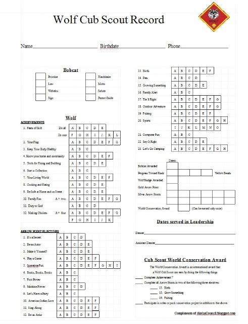 Cub Scout Wolf PRINTABLE Tracking Work Sheet 1 Cub Scouts Cub 