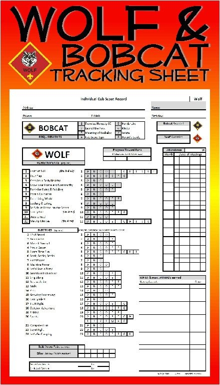 Cub Scout Wolf PRINTABLE Tracking Work Sheet 2