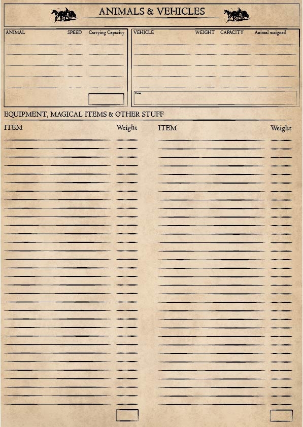 D D Party Inventory Sheet ANGRY GOLEM GAMES